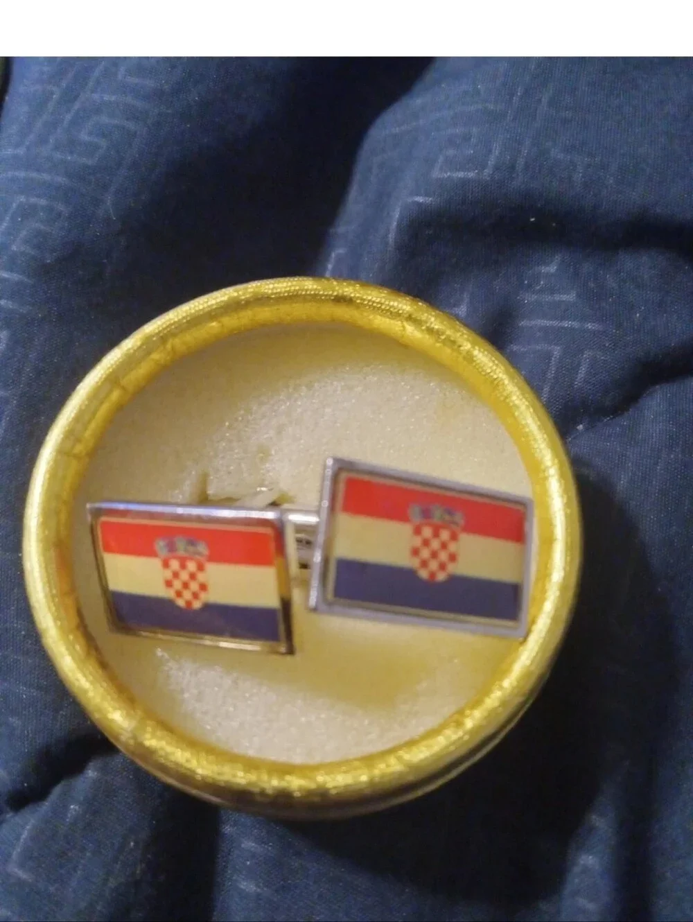 Croatia Flag Rectangular Cufflinks - Silver Trim